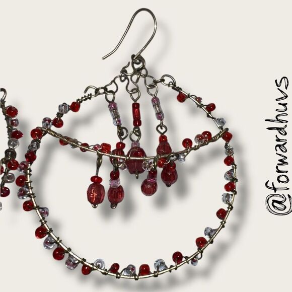Bundle Sale 3 for $15 | Silver-tone Earrings with Red Dangling Beads - Picture 4 of 7